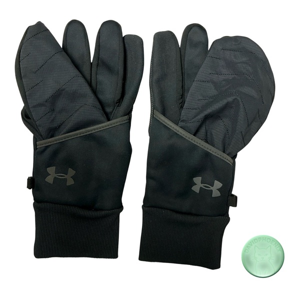 Under Armour Convertible Mitten Gloves Black Unisex Winter Running Cold Weather - Picture 1 of 13